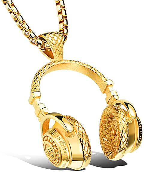 Headphones black Necklace gold Music Pendant silver Hiphop Fashion chain with 24in chain