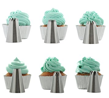 BeBeFun 304 Stainless Steel Extra-Large/ Jumbo Classical Cup Cake Piping Icing Decoration Tips Set. Include French Tip/ Round Tip/ Open Star Tip/ Close Star Tip/ Cyclone Tip/ Rose Tip.
