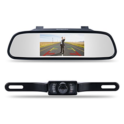 Backup Camera and Monitor Kit,Chuanganzhuo 4.3" Car Vehicle Rearview Mirror Monitor for DVD/VCR/Car Reverse Camera   CMOS Rear-view License Plate Car Rear Backup Parking Camera With 7 LED Night Vision