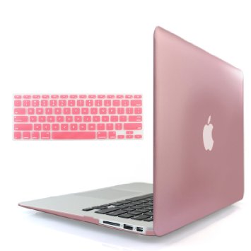 iBenzer - 2 in 1 Soft-Skin Smooth Finish Soft-Touch Plastic Hard Case Cover & Keyboard Cover for Macbook Air 11'' NO CD ROM, Rose Gold MMA11MPK 1