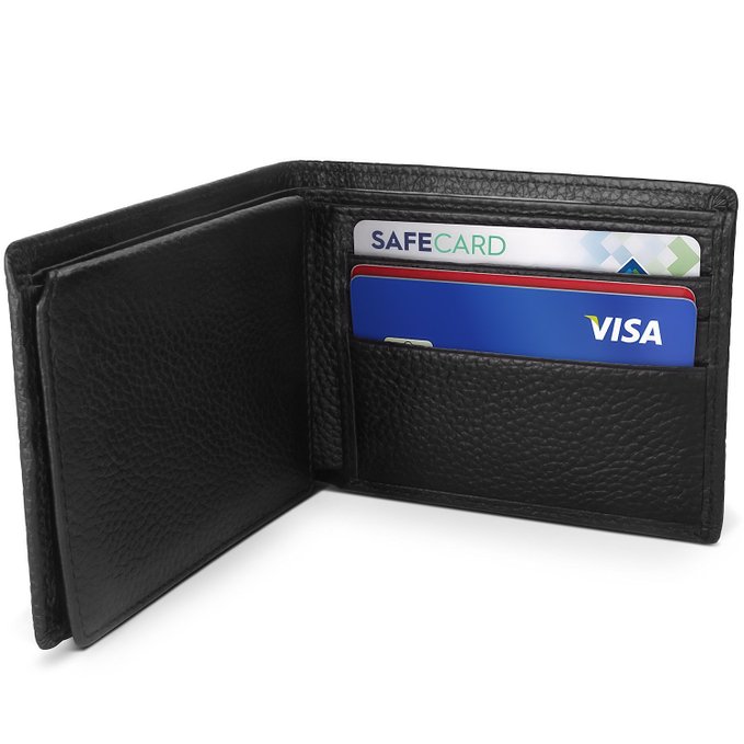 SafeCard Genuine Leather RFID Blocking Wallet - Best Men's Wallet for Identity Theft Protection and Credit Card Protector - RFID Blocking Male Leather Wallet Keeps Your Credit Card Information Safe & Secure