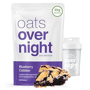 Oats Overnight - Blueberry Cobbler - Vegan, 20g Protein, High Fiber Breakfast Shake - Gluten Free, Non GMO Oatmeal (2.5 oz per meal) (8 Pack   BlenderBottle)