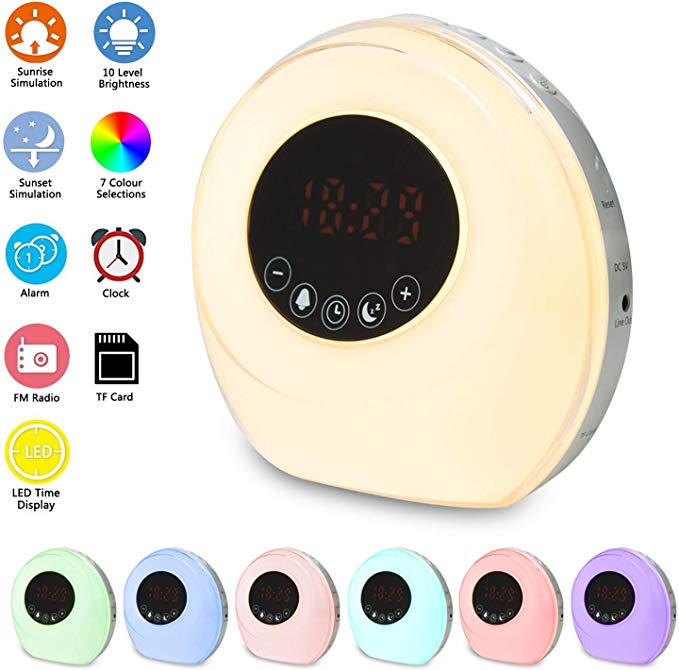 NGOZI Alarm Clock for Kids, Sunrise Alarm Clock Wake Up Light with Sleep Aid Feature FM Radio 7 Natural Sound and Snooze Functions Dual Alarms for Bedrooms Kids Girls Teens Adults