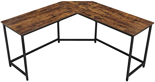 VASAGLE ALINRU L-Shaped Computer, Corner Desk for Study, Home Office, Gaming, Space-Saving, Easy Assembly, Industrial Design, Rustic Brown and Black ULWD73X