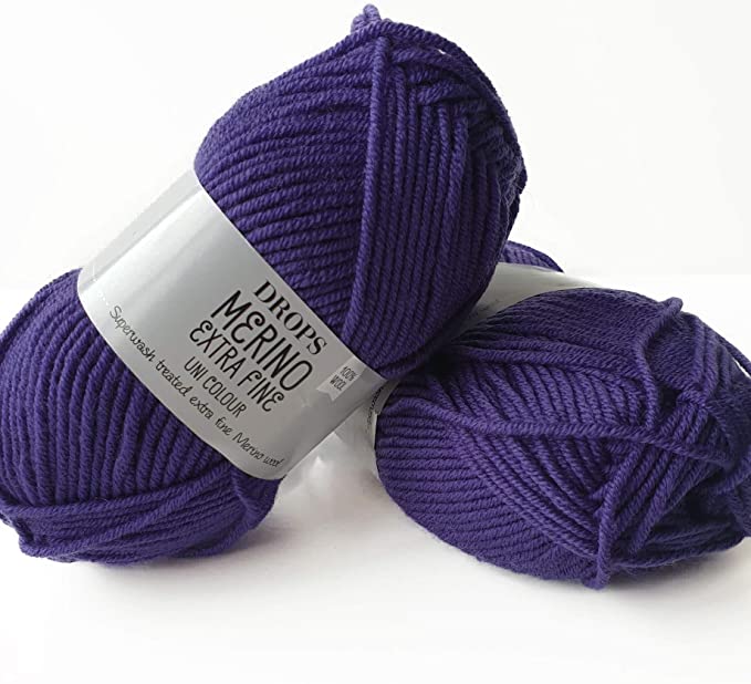 Superwash 100% Merino Wool Yarn for Knitting and Crocheting, 3 or Light, DK, Leight Worsted Weight, Drops Merino Extra Fine, 1.8 oz 115 Yards per Ball (21 Purple)