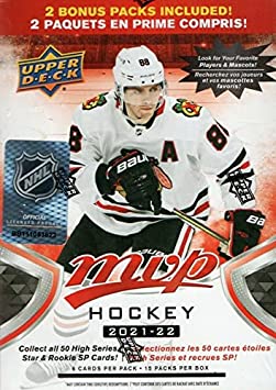 2021 2022 Upper Deck MVP Hockey Series Unopened Blaster Box of 15 Packs with Chance for Rookies Plus #1 Draft Picks Cards and Blaster Exclusive Gold Scripts