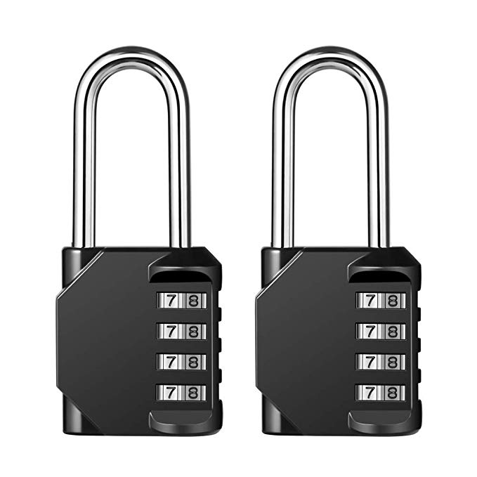 4 Digit Combination Lock 2.2 Inch Long Shackle and Outdoor Waterproof Resettable Padlock for Gym Locker, Hasp Cabinet, School, Fence, Toolbox (Black,Pack of 2)