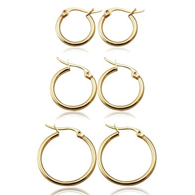 UM Jewelry Classic Round Women's Hoop Earrings Surgical Stainless Steel Hypoallergenic,Gold Tone
