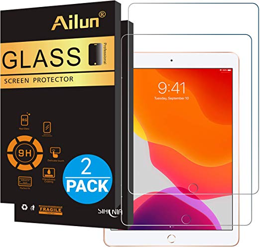 Ailun Screen Protector for iPad 7 (10.2-Inch, 2019 Model, 7th Generation) [2Pack] 2.5D Tempered Glass [Apple Pencil Compatible] Case Friendly