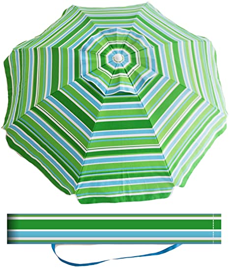 Aclumsy 7' Portable Beach Umbrella with Tilt and Silver Coating Inside, Air Vent Parasol Sun Shelter, Carry Bag Included(Blue/Green Stripe & NO Sand Anchor)
