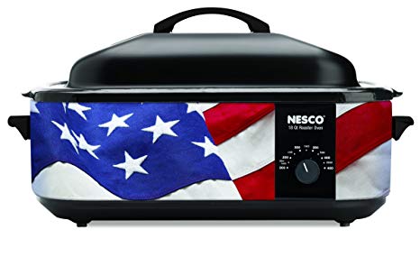 NESCO 4818-76, Patriotic Roaster Oven with Porcelain Cookwell, Red/White/Blue, 18 quart, 1425 watts