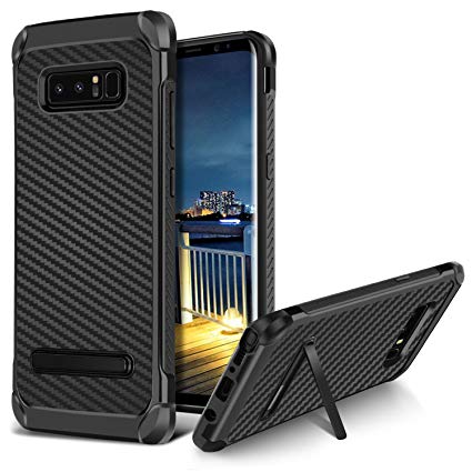 Samsung Note 8 Case,BENTOBEN 2 in 1 Hybrid Hard PC and Soft TPU Bumper Laminated with Carbon Fiber Texture Heavy Duty Rugged Full-Body Protective Case with Kickstand for Samsung Note 8,Black