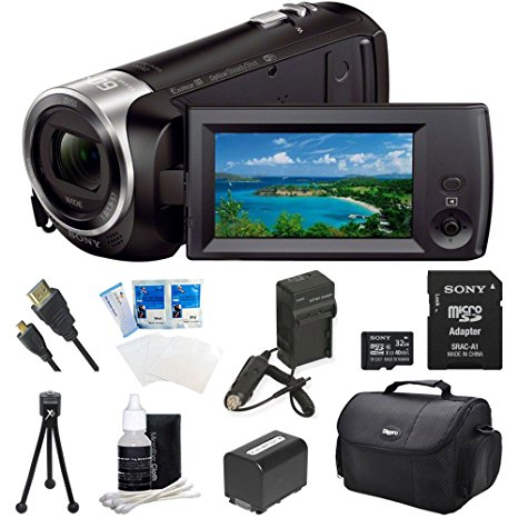 Sony HDR-CX440 HDR-CX440/B CX440 Full HD 60p Camcorder - Black Ultimate Bundle w/ 32GB High Speed MicroSD Card, Spare High Capacity Battery, AC/DC Charger, Table top Tripod, Deluxe Case, and much more