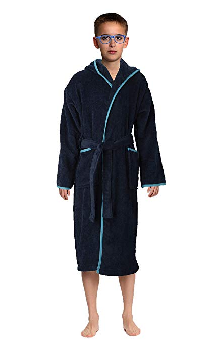 Abstract Bath Robe Towel Men's/Boys 100% Cotton Hooded-Terrycloth-Velour Finishing Outside- 2 Pockets- Color Navy/Blue