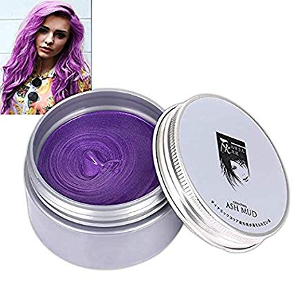 Temporary Hair Wax Hair Color Wax Instant Hairstyle Mud Cream 4.23OZ Natural Hair Coloring Wax Material Disposable Hair Styling for Cosplay, Party, Masquerade, Halloween.etc(Purple)