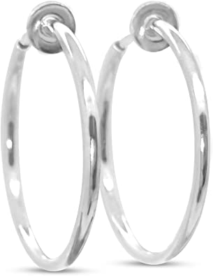 Aloha Earrings - Clip On Hoop Earrings for Women - Silver and Gold-Tone Brass Spring Hoops for Non-Pierced Ears