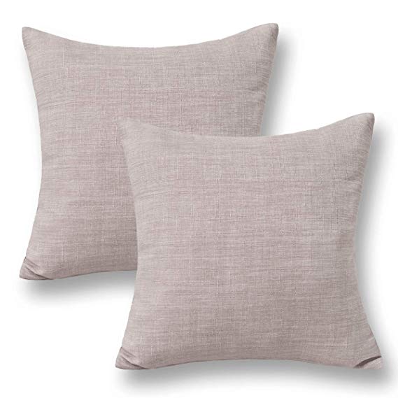 Jeanerlor Square Faux Lined Linen Decorative Striped 24x24 inch Throw Pillow Case Light Grey Cushion Sham Set for Garden,2 Packs, 60 x 60 cm