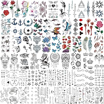 COKTAK 64 Sheets Variety Tiny Waterproof Temporary Tattoos For Men Women, Moon Star Butterfly Birds Planets Fake Tattoos For Kids Adults, Arm Neck Face Letters Temp Tattoo Temporary Tatoos Sticker Set