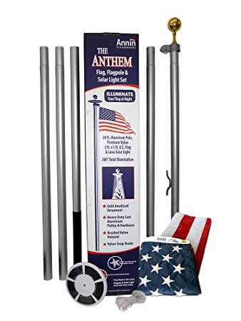 American Flag and Flagpole Set - 20 ft. Aluminum 5-section In-Ground Flagpole and US Flag 3x5 ft. SolarGuard Nylon by Annin Flagmakers, Anthem Kit Model 742371