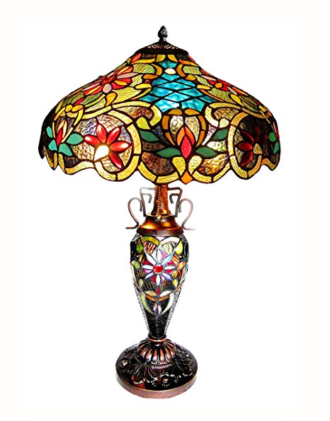 Chloe Lighting CH1A674VB18-DT3 Leslie, Tiffany-Style Victorian 3-Light Double Lit Table Lamp, 18-Inch, Multi-colored