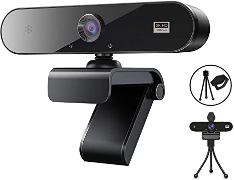 Webcam with Microphone, Gimibox 2K HD Webcam with Privacy Cover and Tripod, Desktop or Laptop Computer Streaming Camera for Video Conferencing, Teaching, Streaming, and Gaming