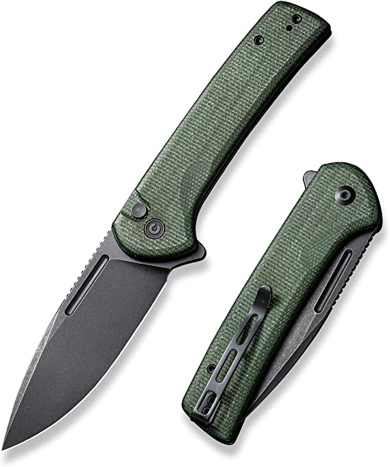 CIVIVI Pocket Knife for EDC, Conspirator Button Lock Folding Knife 3.48" Nitro-V Drop Point Blade, Green Micarta Handle C21006-2