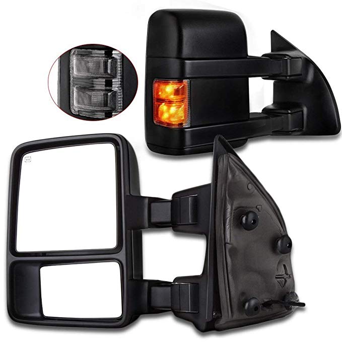SCITOO Towing Mirrors fit 1999-2007 Ford F250 F350 F450 F550 Super Duty Black Power Heated Led Side Lamps Turn Signal Lights Passenager Driver Side Pair Mirrors