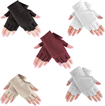 5 Pairs Women Sunblock Fingerless Gloves Summer UV Protection Driving Gloves Wrist Length for Woman and Girl