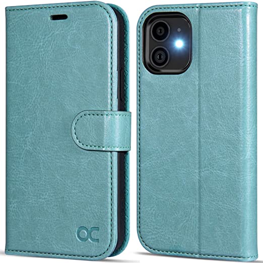 OCASE Compatible with iPhone 12 Case/Compatible with iPhone 12 Pro Wallet Case, PU Leather Flip Case with Card Holders RFID Blocking Kickstand Phone Cover 6.1 Inch (Mint Green)