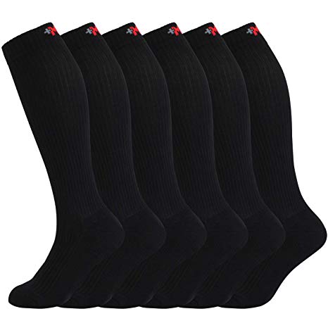 MD 6 Pairs Compression Socks (8-15mmHg) for Women & Men - Cushion Knee High Socks for Running, Medical, Athletic, Nurses, Travels, Edema, Anti-DVT, Varicose Veins, Shin Splints