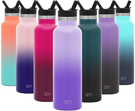 Simple Modern 20oz Ascent Water Bottle with Straw Lid - Stainless Steel Hydro Tumbler Flask - Double Wall Vacuum Insulated Small Reusable Metal Leakproof Ombre: Wisteria