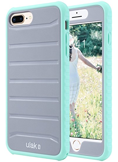 iPhone 8 Plus Case, iPhone 7 Plus Case, ULAK Heavy Duty Shockproof Flexible TPU Bumper Case Durable Anti-Slip Slim Front and Back Hard Protective Cover for iPhone 8 Plus / iPhone 7 Plus-Mint Grey