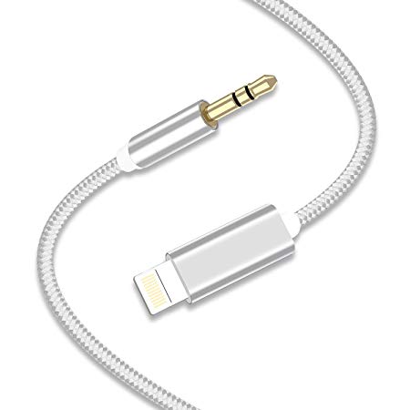 Car Aux Cord for i Phone 8, ZHIHUM i Phone Aux Cord for i Phone 7 8 X XR XS XS MAX Braided Aux Cable for i Phone 3.5mm Aux Adapter Audio Jack Cable (Silver)