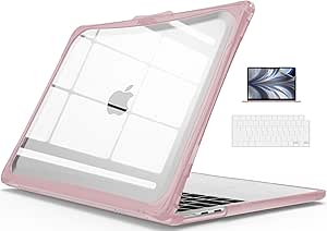 IBENZER Hexpact Compatible with 2024 2023 2022 MacBook Air 13 inch Case M3 A3113 M2 A2681, Heavy Duty Case & KeyboardCover & ScreenFilm for Mac Air 13.6 Touch ID, Pinkish, HPE-AT13-KK-PKSH 2