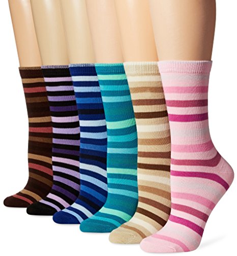 TeeHee Women's Ladies Value 6-Pack Crew Socks, Argyle, Nordic, Stripe, Flower
