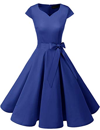 DRESSTELLS Retro 1950s Cocktail Dresses Vintage Swing Dress with Cap-Sleeves