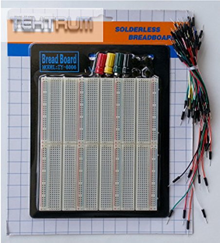 TEKTRUM EXTERNALLY POWERED SOLDERLESS 2200 TIE-POINTS EXPERIMENT PLUG-IN BREADBOARD WITH ALUMINUM BACK PLATE AND JUMPER WIRES FOR PROTO-TYPING CIRCUIT/ARDUINO