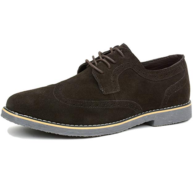 alpine swiss Beau Mens Dress Shoes Genuine Suede Wing Tip Brogue Lace up Oxfords