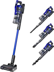 Russell Hobbs Cordless Stick Vacuum Cleaner Hoover 550W, 28.8V 2 Hour Quick Charge 60 Min Run Time, 28 KPA Bladeless Motor, 2 in 1 Multi Tool Turbo Charge Grey & Blue, For Carpet, Pet Hair RHHS5101