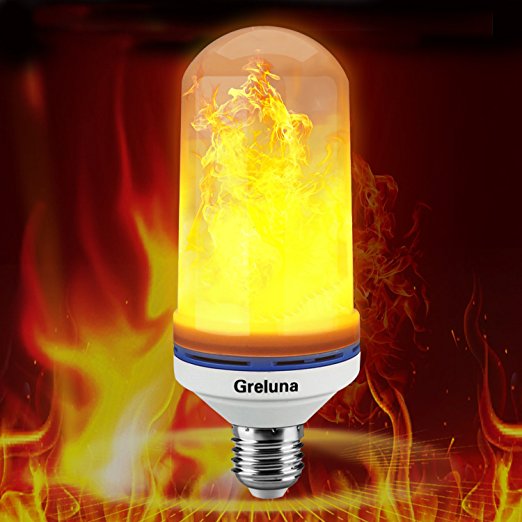 Greluna LED Flame Light Bulb,E26 LED Flame Effect Fire Light Bulbs,105pcs 2835 LED Beads Flame Flickering Lamps for Garden/Bars/Restaurants/House Decoration-New Version (1 Pack)