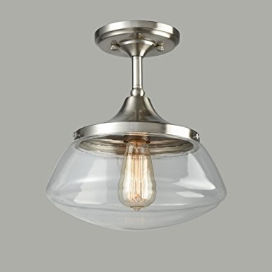 CLAXY Ecopower Vintage Brushed Nickel Glass Ceiling Light 1-Light Pendant Lighting