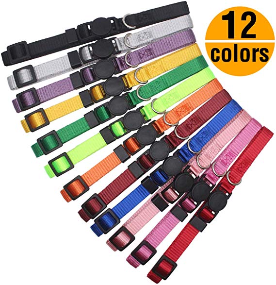 HOLLIHI 12 pcs/set Soft Nylon Puppy Whelping ID Collars - Adjustable Breakaway Litter Collars Baby Dog ID Bands Pet Identification for Breeders with Record Keeping Charts, Neck 21.6cm - 34cm