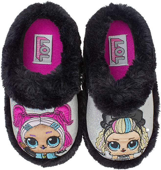 L.O.L. Surprise! Girls Slipper, Easy Slip-on Plush Scuff, Queen Bee and Rocker, Little Kid/Big Kid Size 9 to 1