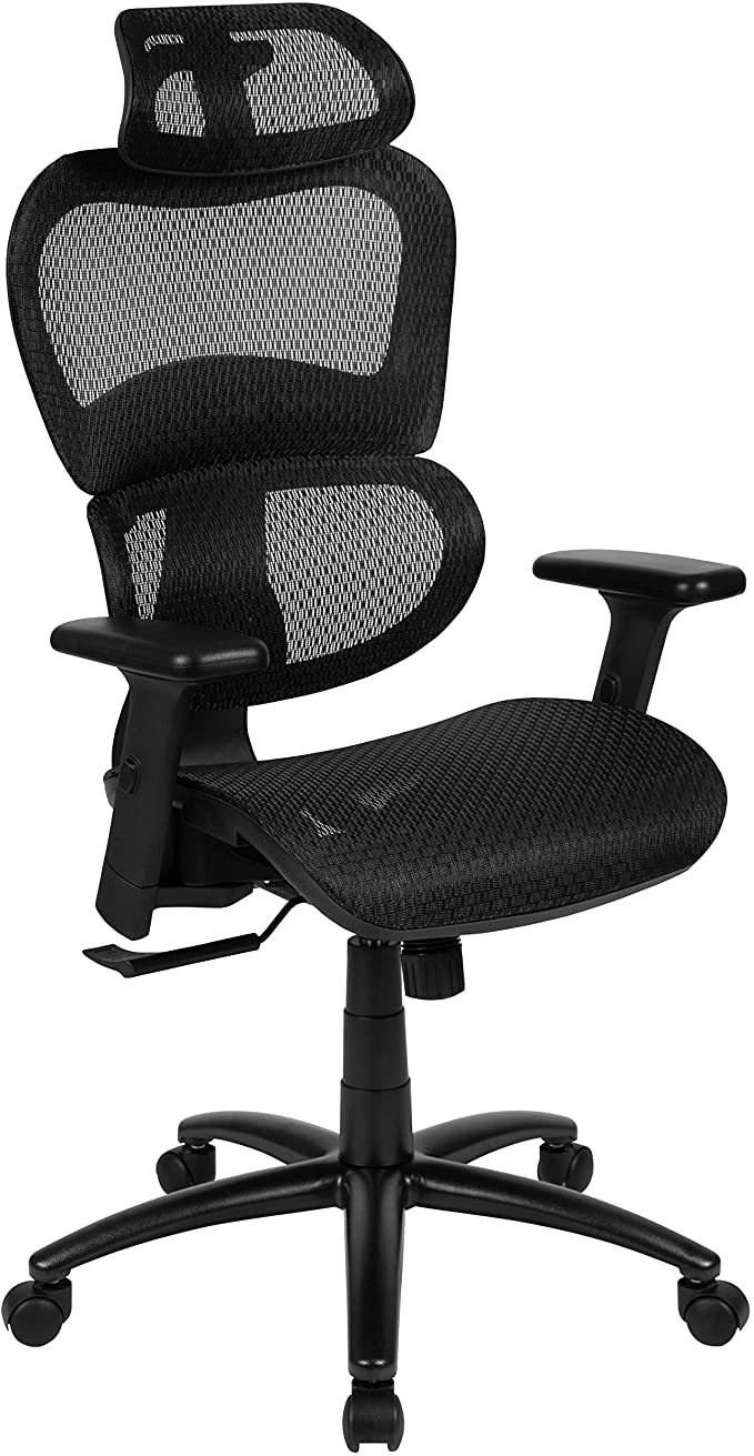 Flash Furniture Ergonomic Mesh Office Chair with 2-to-1 Synchro-Tilt, Adjustable Headrest, Lumbar Support, and Adjustable Pivot Arms in Black