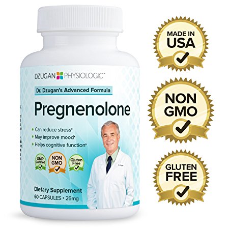 Dr. Dzugan's ADVANCED Pregnenolone Formula :: Non-GMO, GMP Certified, Gluten Free! :: 25mg 60 Caps :: for Mood, Mental Sharpness, Stress