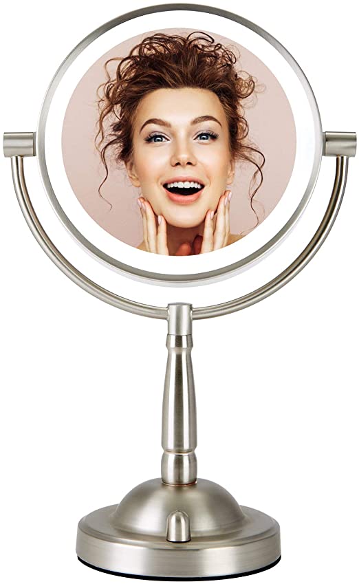 CO-Z Makeup Mirror with Lights, 8" Plug-in LED Lighted Magnifying Vanity Mirror 1x 8X Magnification, Double Sided Cosmetic Mirror