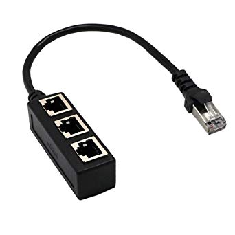 RJ45 Network 1 to 3 Port Ethernet Adapter Splitter, Jackiey RJ45 Male to 3 x Female LAN Ethernet Splitter Adapter Cable Compatible with Cat5, Cat5e, Cat6, Cat7 (3-Port)