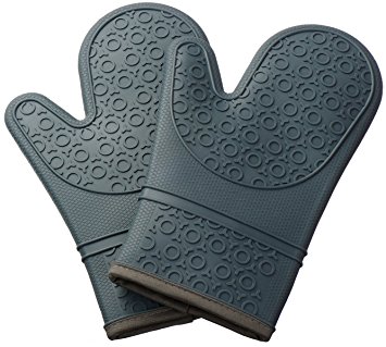 Kuuk Silicone Oven Gloves with Non-slip Grip (1 Pair) Includes Free Heat Mat Gift (Grey)