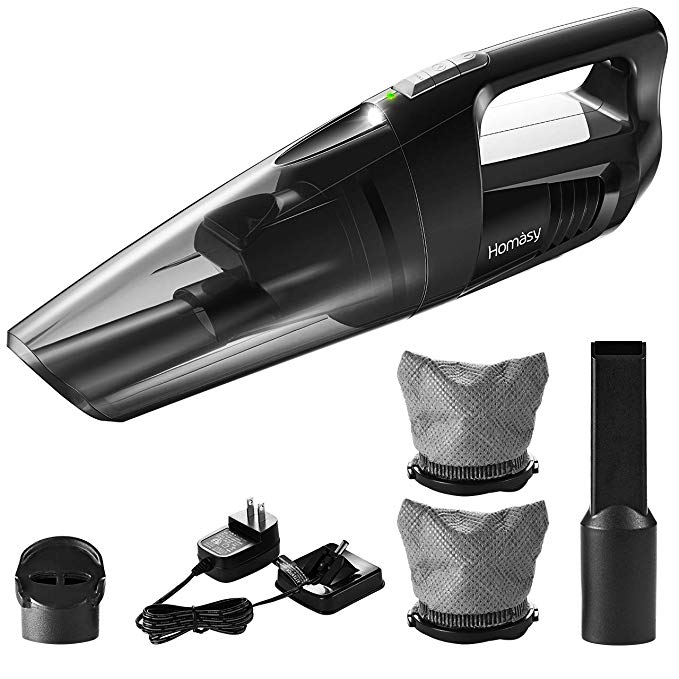 Homasy Cordless Handheld Vacuum Cleaner with LED Light, 5kPa Cord-Free Hand Vac with 70W Powerful Motor for Strong Cyclonic Suction, Wet/Dry Cleaner for Liquid, Pet Hair, Home and Car Cleaning