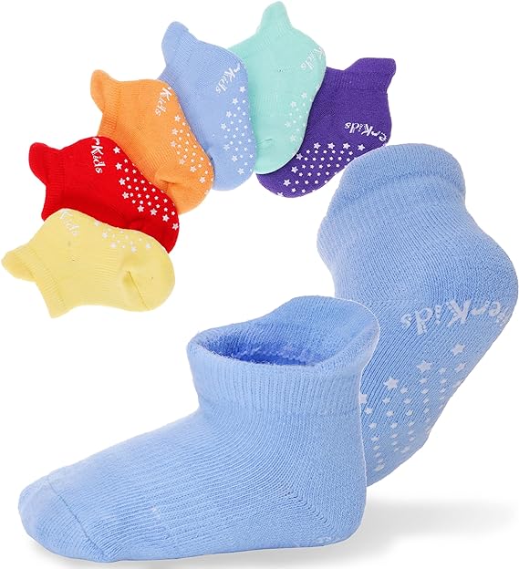 Baby Toddler Extra Thick Heavy Non Slip Grip Socks for Kids Boys Girls Infant Cotton Cozy Ankle Socks 6 Pairs